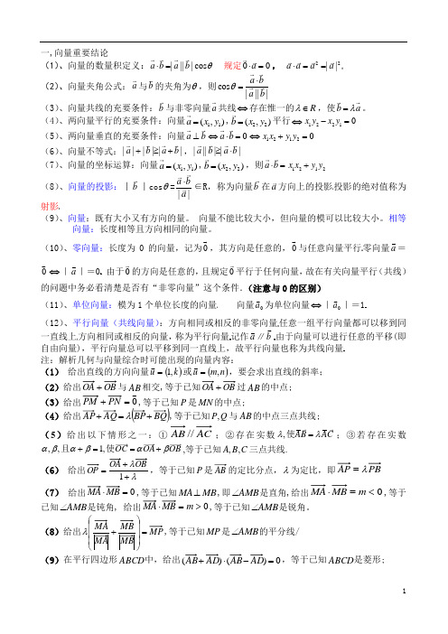 高中数学必修四平面向量知识归纳典型题型(经典)