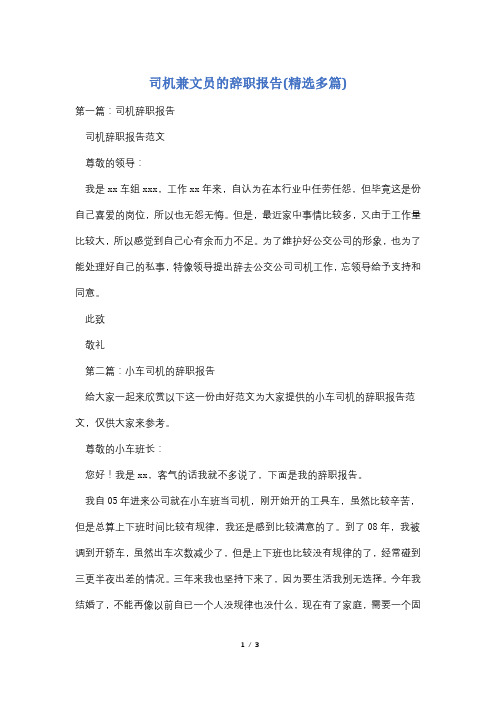 司机兼文员的辞职报告(精选多篇)