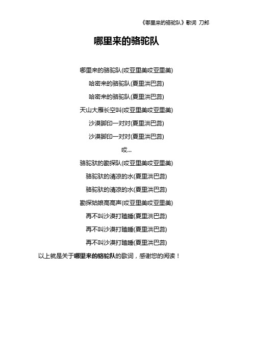 《哪里来的骆驼队》歌词 刀郎
