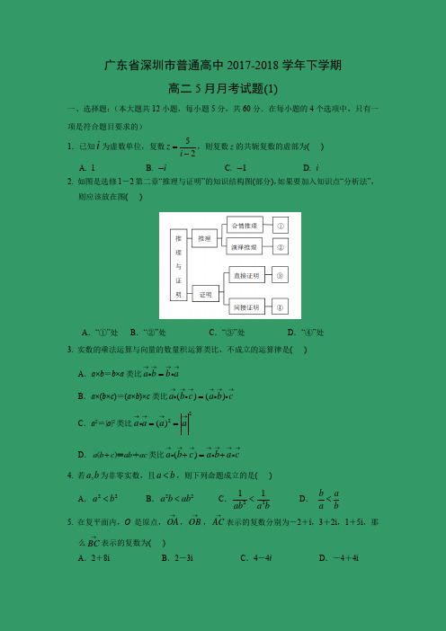 【数学】广东省深圳市普通高中2017-2018学年下学期高二5月月考试题(1)