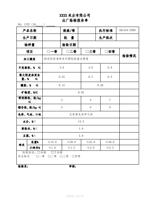 XXXX米业出厂检验报告单