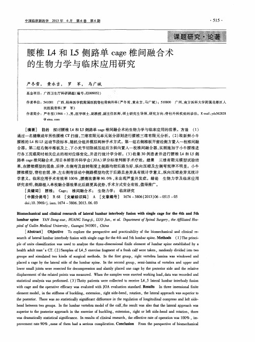 腰椎L4和L5侧路单cage椎间融合术的生物力学与临床应用研究