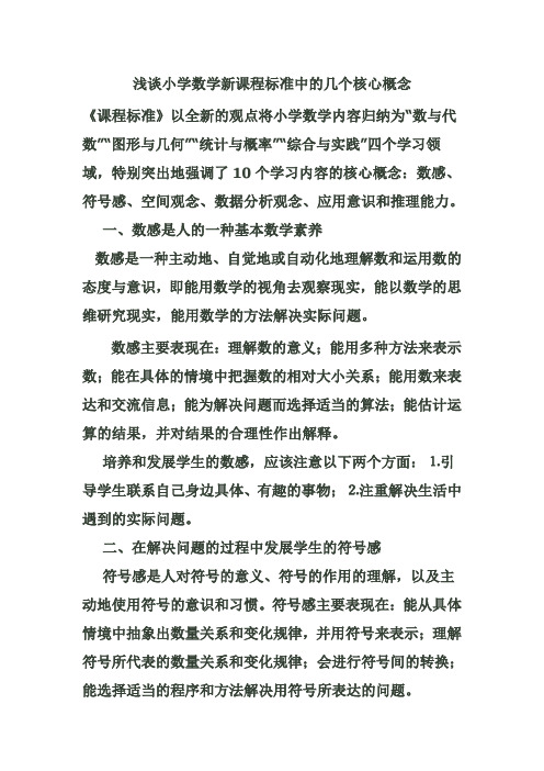 浅谈小学数学新课程标准中的几个核心概念