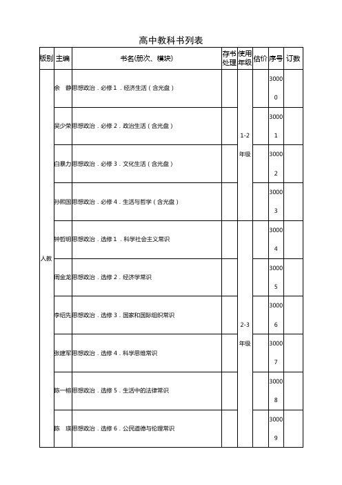 高中教科书列表汇编