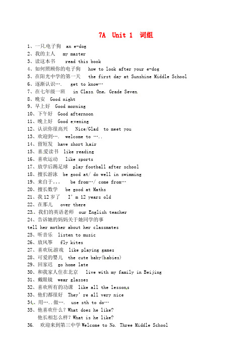 七年级英语上册 Unit 1 This is me单词和词组 (新版)牛津版