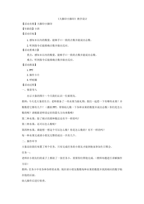 幼儿园学前_大脚印小脚印教学设计学情分析教材分析课后反思