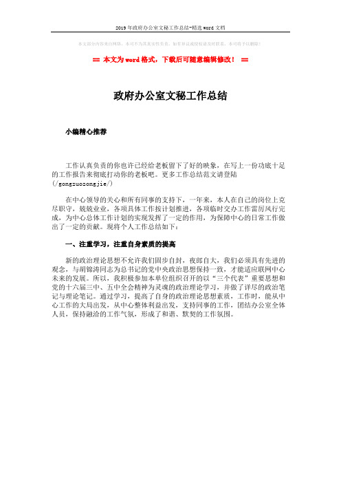 2019年政府办公室文秘工作总结-精选word文档 (1页)