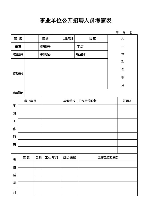 事业单位公开招聘人员考察表【范本模板】