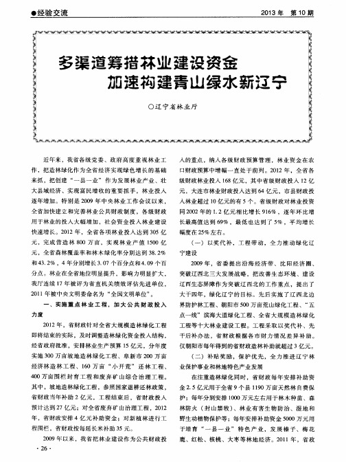 多渠道筹措林业建设资金 加速构建青山绿水新辽宁