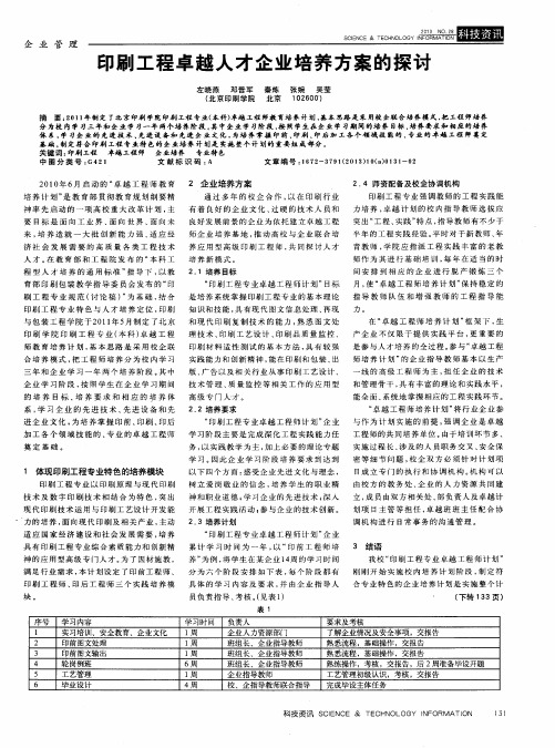 印刷工程卓越人才企业培养方案的探讨