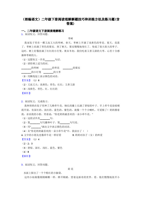 二年级(部编语文)二年级下册阅读理解解题技巧和训练方法及练习题(含答案)