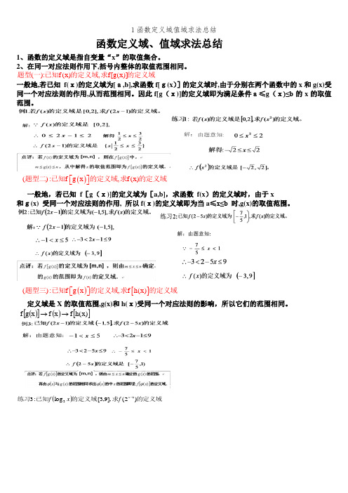 1函数定义域值域求法总结