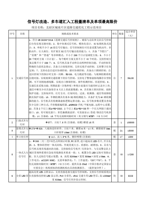 信号灯改造、多车道汇入工程量清单及单项最高限价