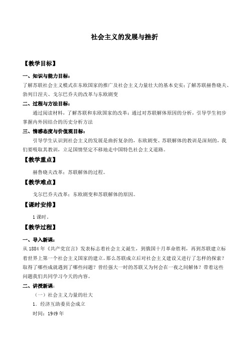 人教部编版九下历史第18课社会主义的发展与挫折教案设计