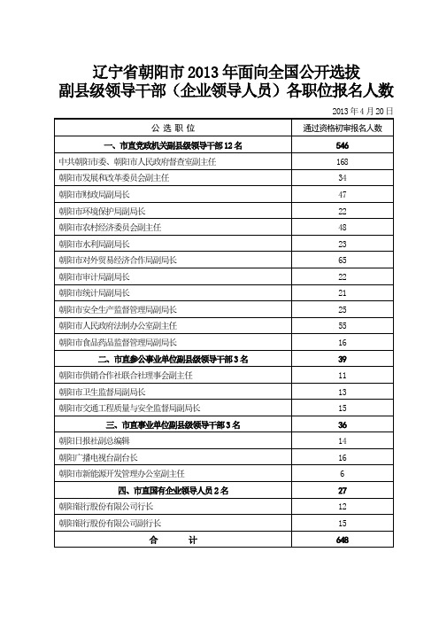 辽宁朝阳2013年面向全国公开选拔