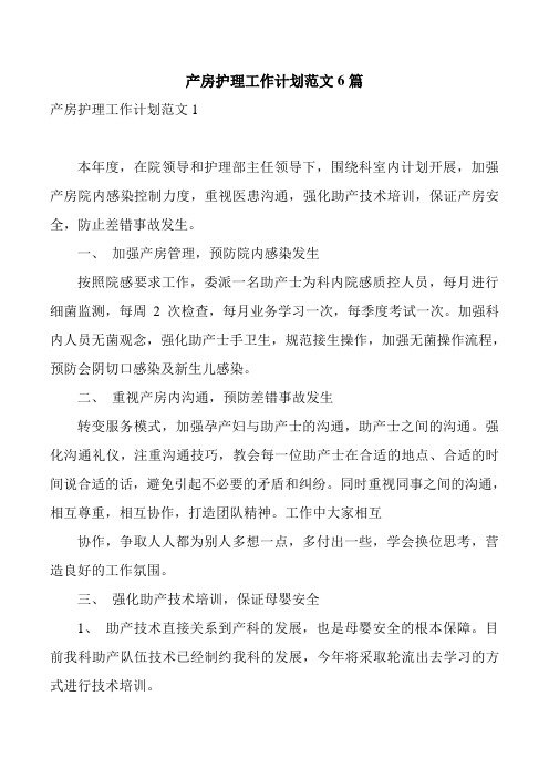 产房护理工作计划范文6篇