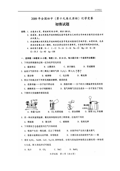 2009年初中学生化学素质和实验能力竞赛初赛试题