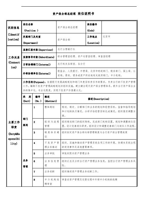 资产保全部总经理岗位说明书