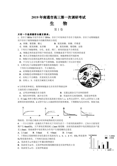 2019年南通市高三第一次调研考试