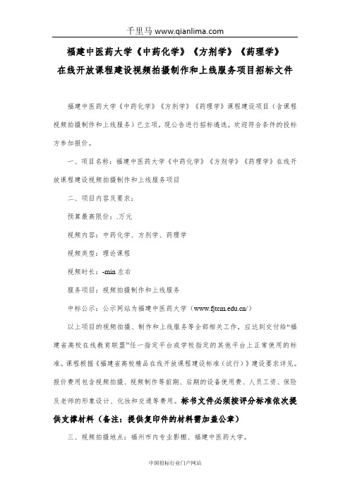 视频拍摄制作和上线服务项目招标文件范本
