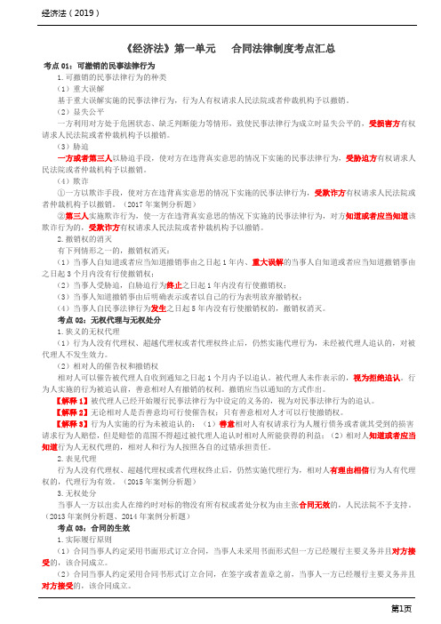 《经济法》第一单元合同法律制度考点汇总