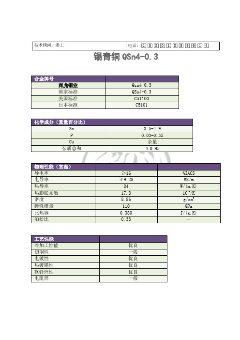 QSn4-0.3(美国C51100、日本C5101)锡青铜