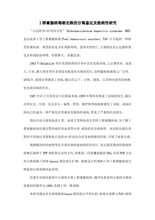 Ⅰ群禽腺病毒湖北株的分离鉴定及致病性研究