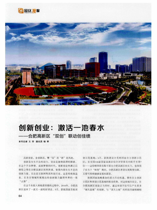 创新创业：激活一池春水——合肥高新区“双创”联动创佳绩