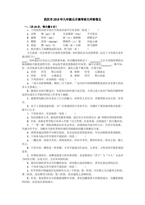 湖北省武汉市2018年九年级元月调考语文冲刺卷五