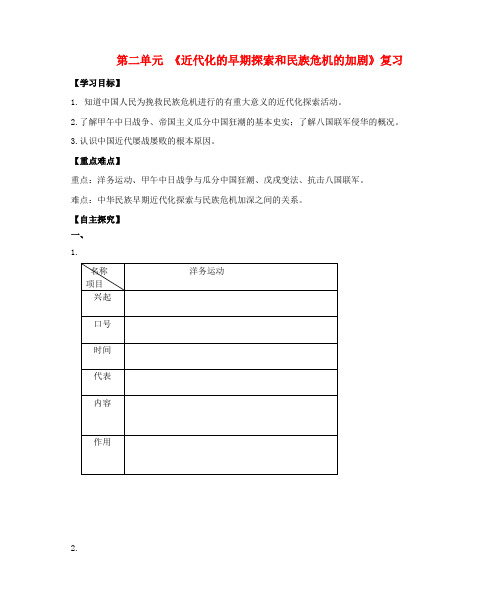 2018八年级历史上册期末复习第二单元近代化的早期探索与民族危机的加剧复习学案新人教版4