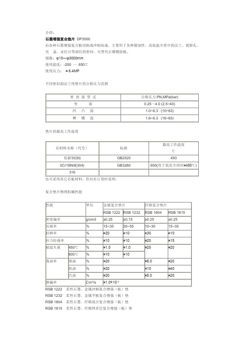 复合垫片性能参数