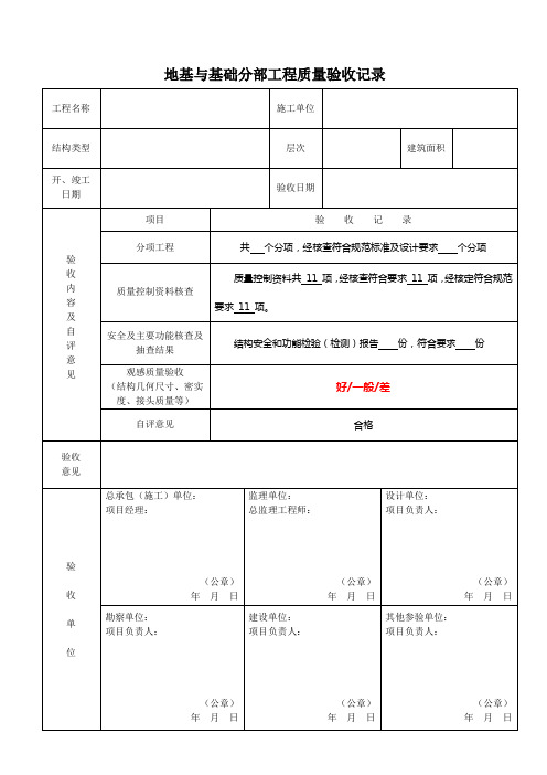 分部工程质量验收报告验收记录