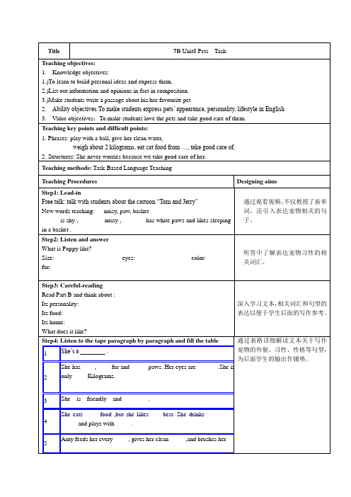牛津译林版英语  七年级下册7BUnit8 Task教案
