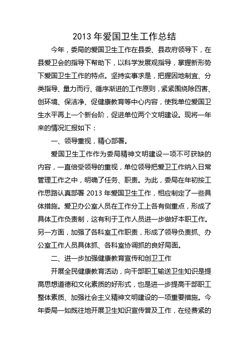 2013年爱国卫生工作总结