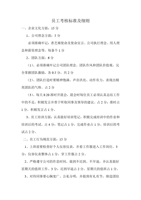 员工考核标准及细则