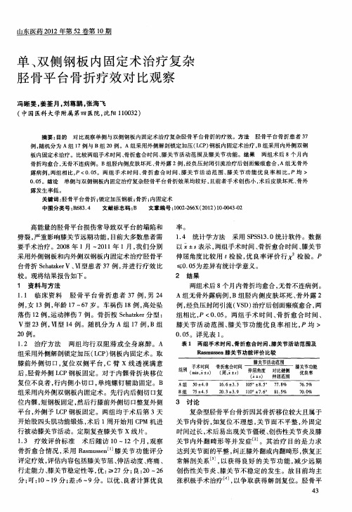 单、双侧钢板内固定术治疗复杂胫骨平台骨折疗效对比观察