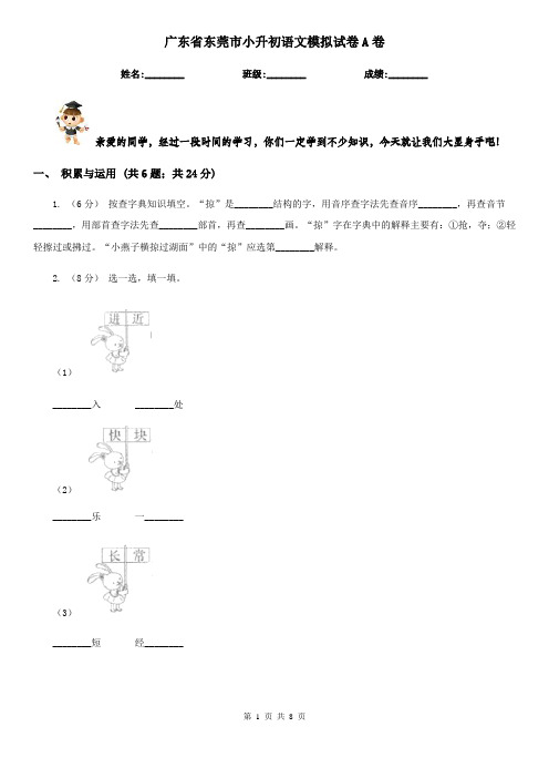 广东省东莞市小升初语文模拟试卷A卷