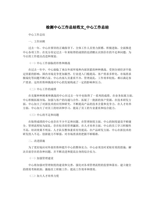 检测中心工作总结范文_中心工作总结