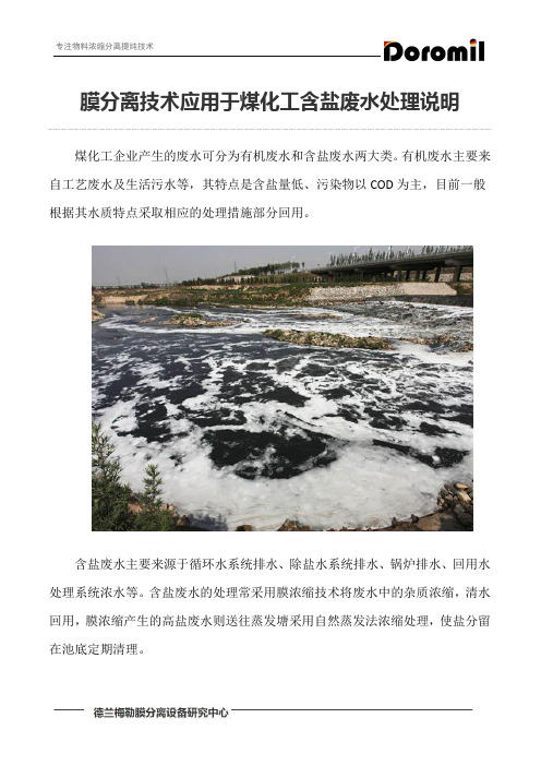 膜分离技术应用于煤化工含盐废水处理说明