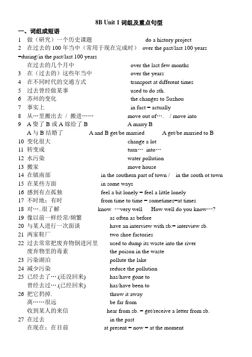 08-09学年8B Unit 1 词组及句型整理