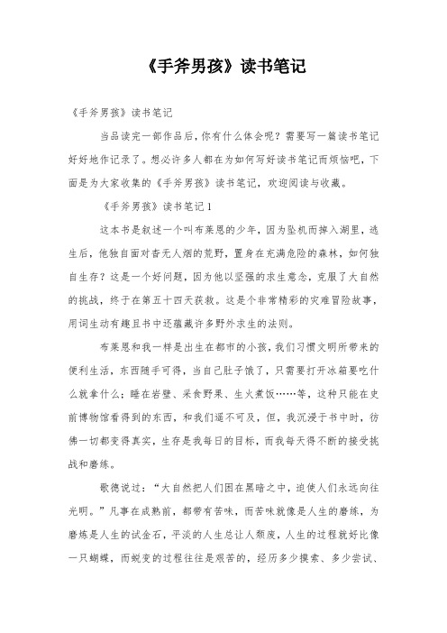 《手斧男孩》读书笔记