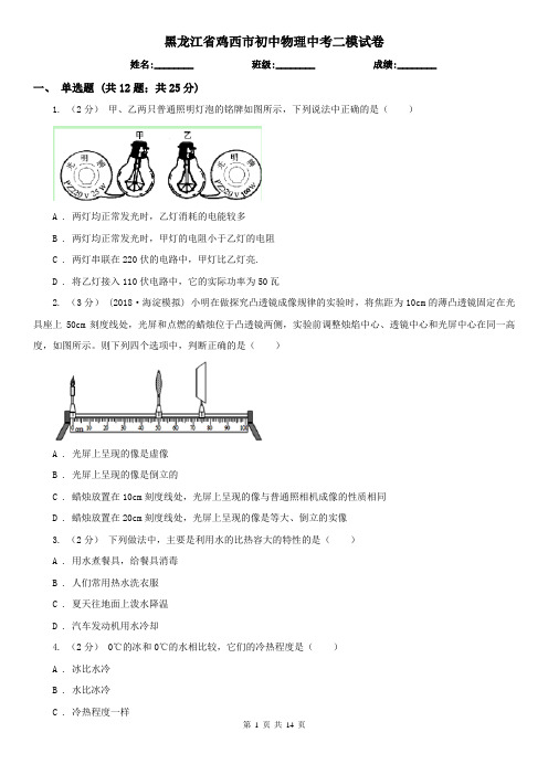 黑龙江省鸡西市初中物理中考二模试卷