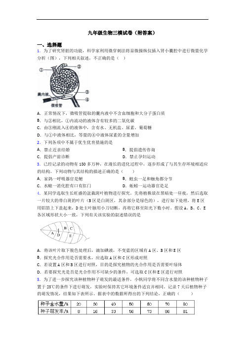九年级生物三模试卷(附答案)