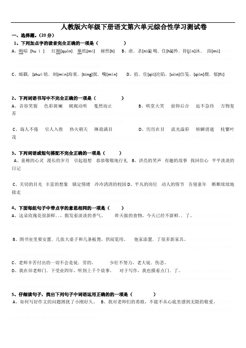 人教版六年级下册语文第六单元综合性学习测试卷 (1)