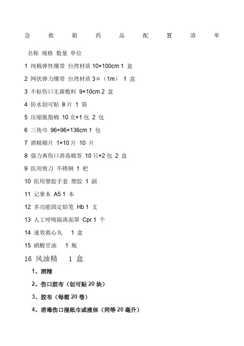 急救箱药品配置清单