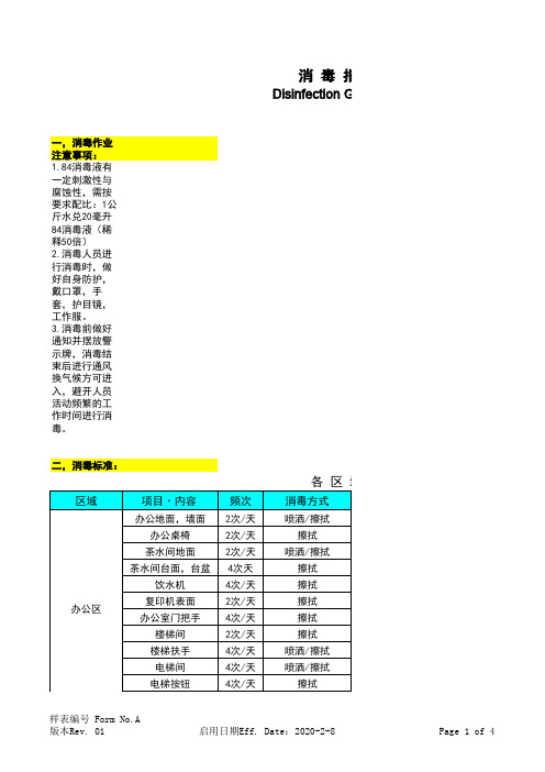 消毒指南及消毒点检表