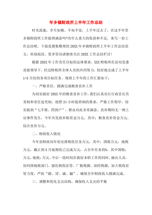 2019年年乡镇财政所上半年工作总结