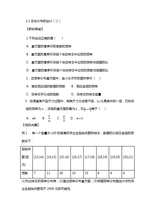 苏教版高中数学必修三练习：2.2总体分布的估计(二) word版含答案
