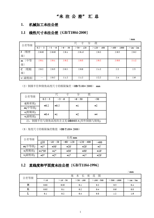 未注公差表汇总