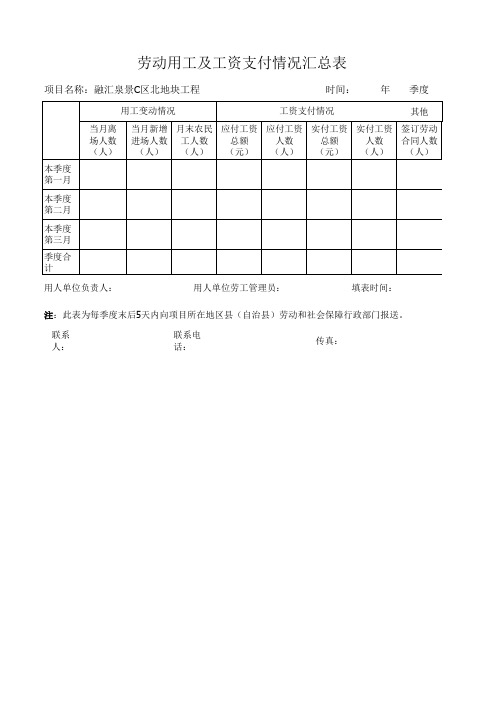 劳动用工及工资支付情况汇总表